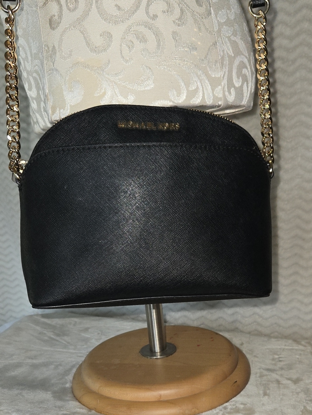 Michael Kors Black Saffiano Crossbody with Gold Chain